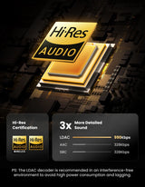 Stylized computer chip or processor with ’Hi-Res Audio’ branding and technical specifications.