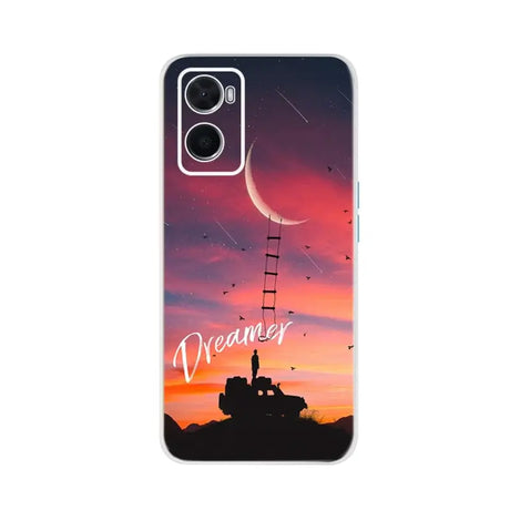 a sunset with a ladder and the words dreamer on it