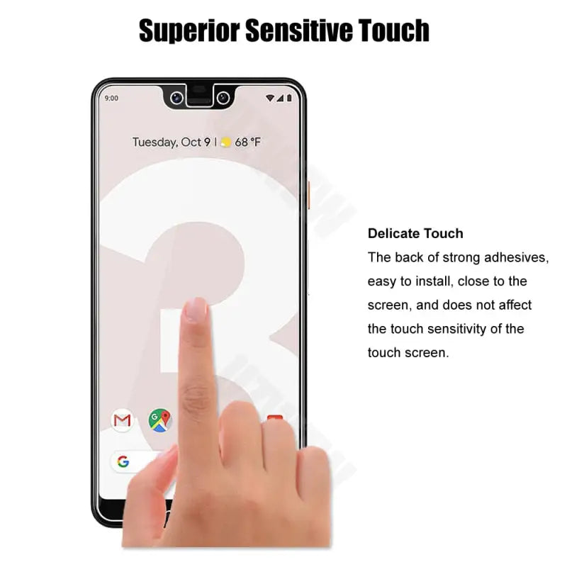 a hand touching a smartphone screen with the text super sensitive touch
