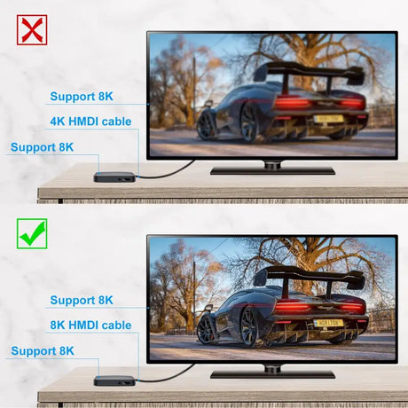 two televisions with different types of cable and remote controls