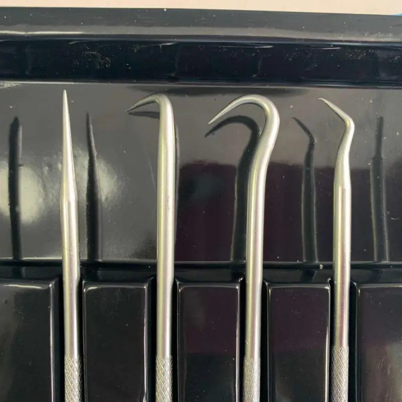a set of surgical instruments in a black case