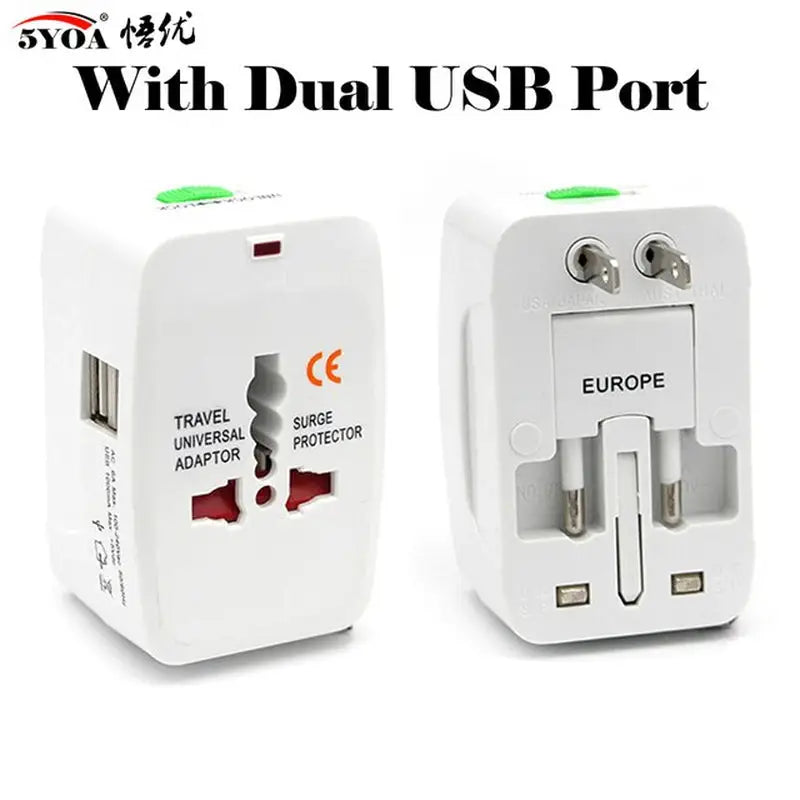 two white travel adapt plugs with one plug plug