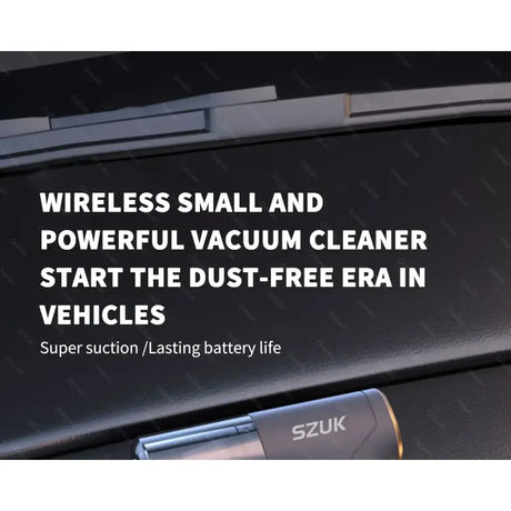 A car with the words wireless and powerful vacuum cleaner