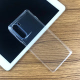 the back of a tablet with a clear case on it