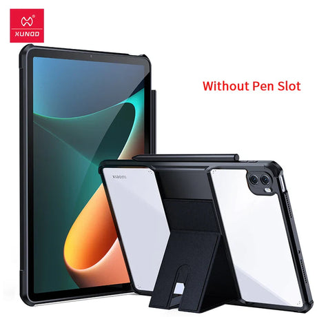 Tablet with protective case and stand.