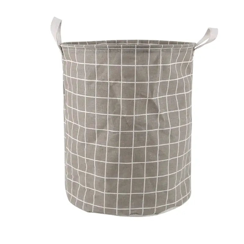 the gray grid laundry basket