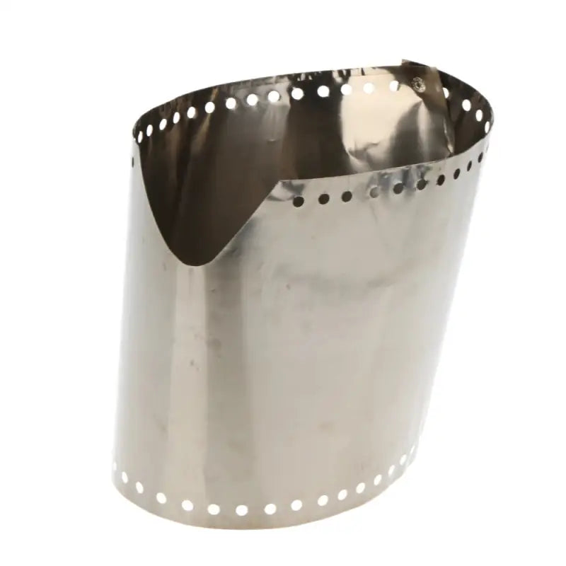 a stainless cup with holes on the side