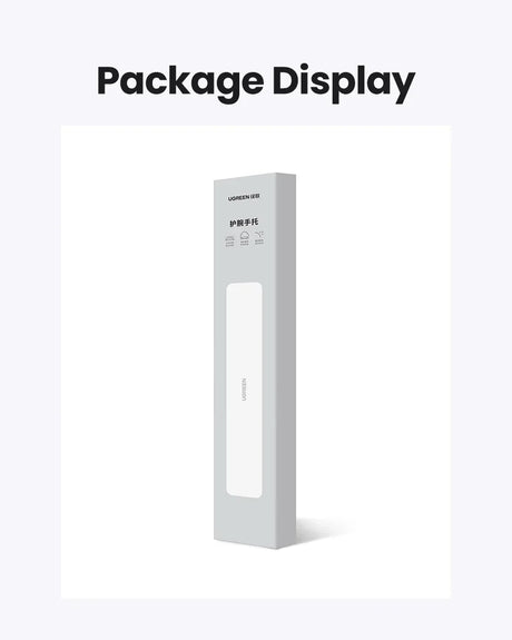 Tall, slender white product box with minimal text and a transparent window.