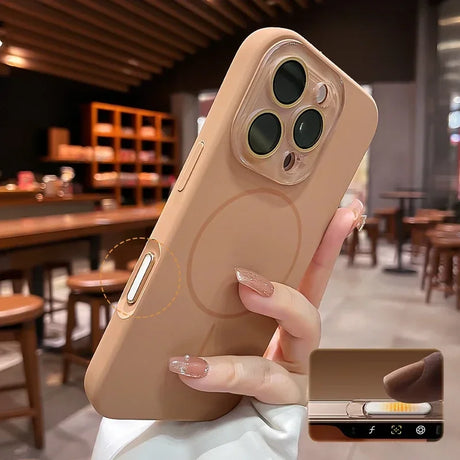 Tan iPhone case with MagSafe.