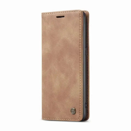 The back of a tan leather iphone case