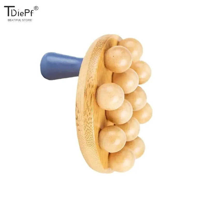 a wooden toy with a ball on it