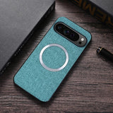 Teal smartphone case with a circular magnetic attachment and camera cutout.