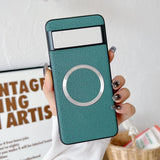 Teal smartphone case with a circular design and rectangular cutout.