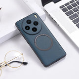 Teal smartphone with a circular camera array and magnetic charging ring on its back.