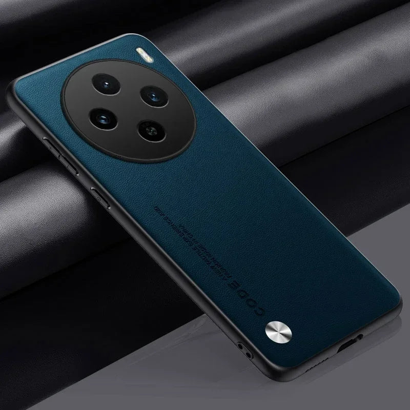 Teal smartphone with a circular quad-camera setup on the back.