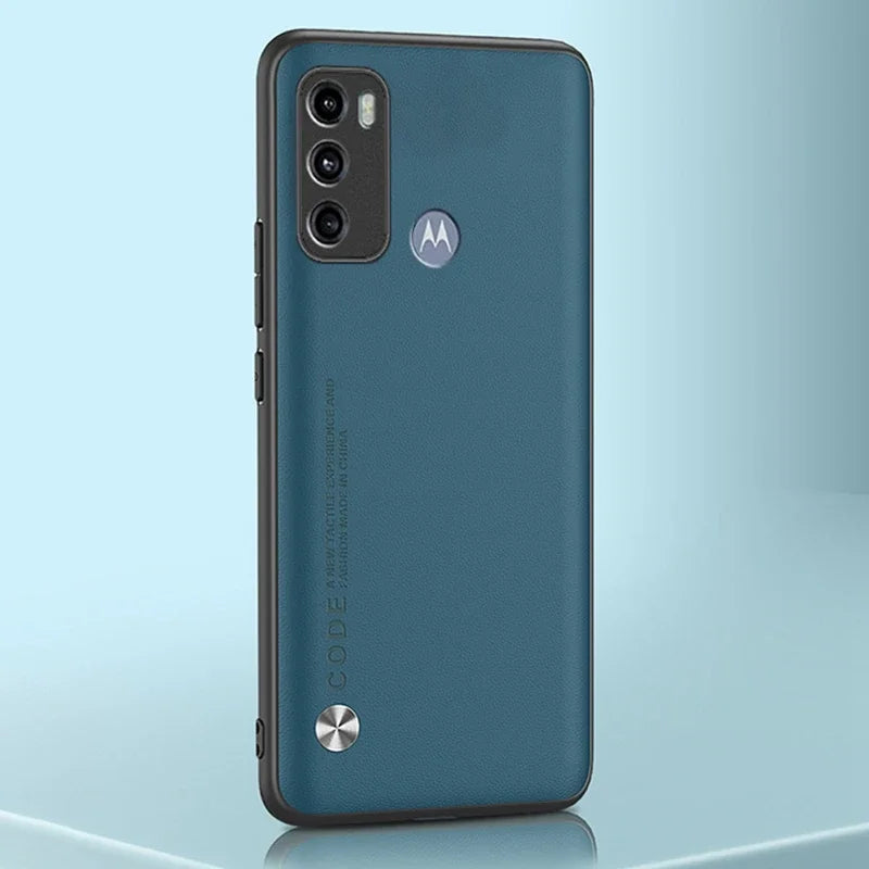 Teal smartphone with a triple camera system and black protective casing.