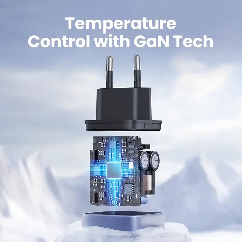 The temperature control device is shown on top of a snow covered mountain