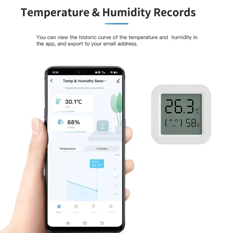 The temperature controller is shown on a smartphone screen