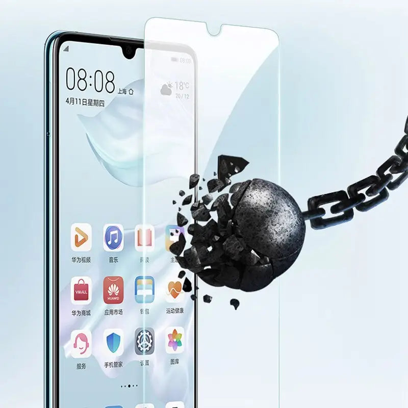a close up of a cell phone with a chain around it
