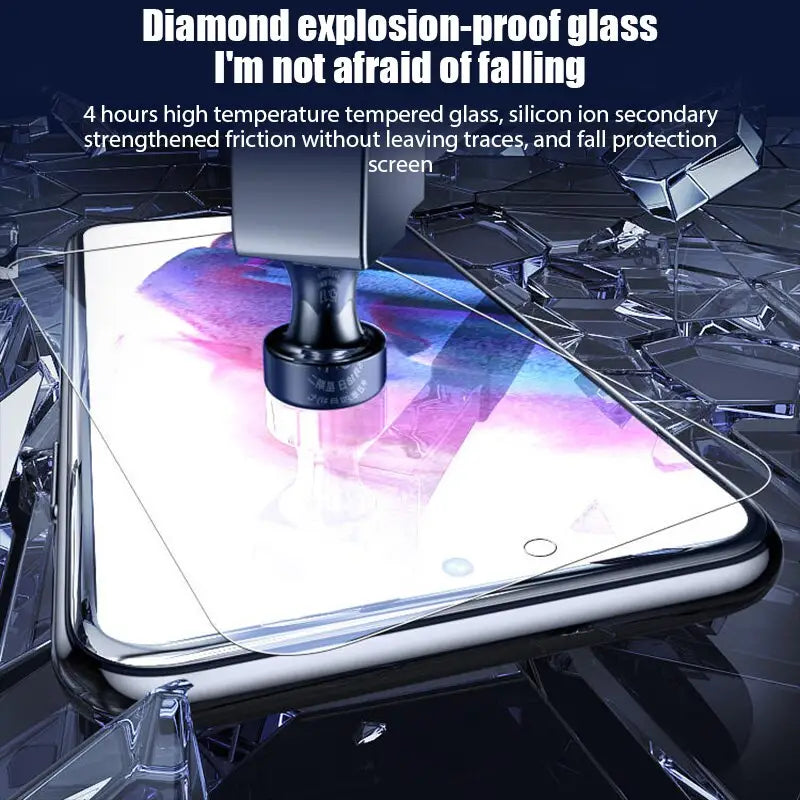 a phone with a glass screen protector on it