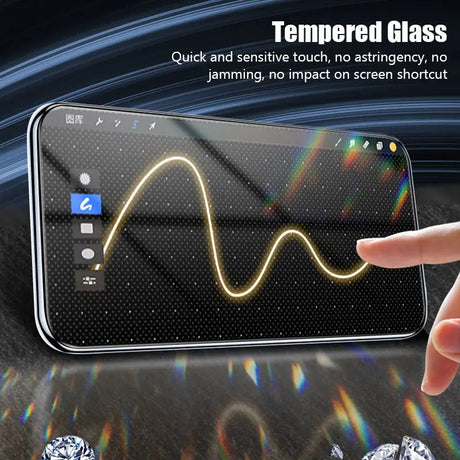 a hand touching a smartphone screen with a finger on it