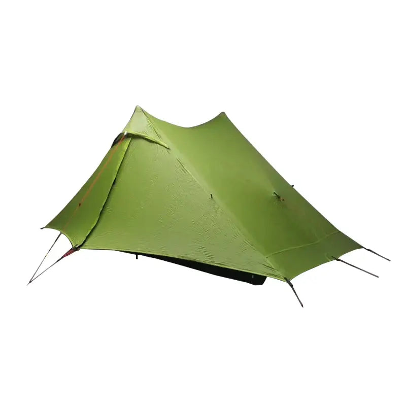 the tent is green and has a black zipper