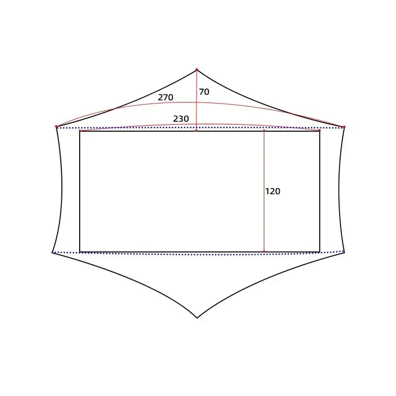 a drawing of a tent with a line drawing of the top and bottom