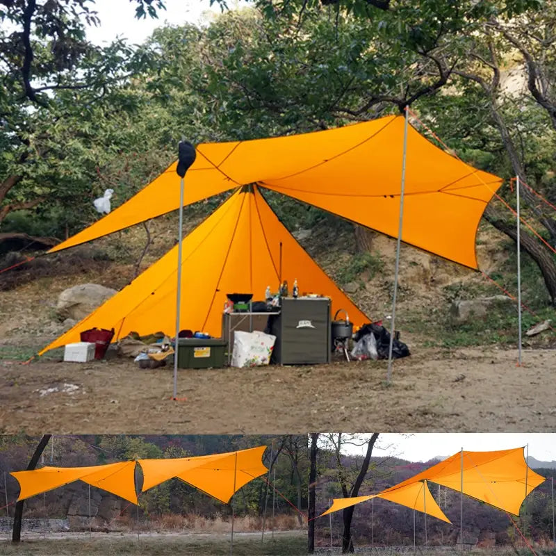 a tent with a canopy attached to it