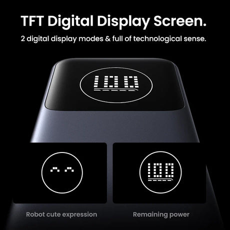 TFT digital display screen with two modes showing time and battery power indicators.