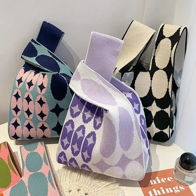three bags with different patterns on them