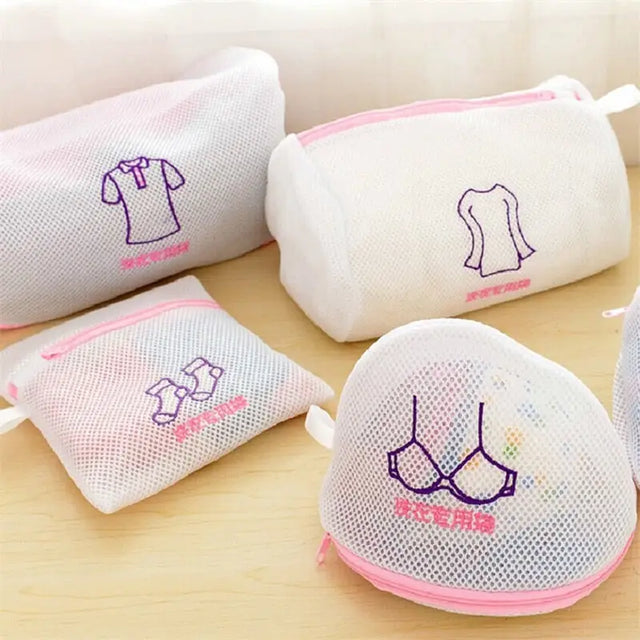 Folding Laundry Bag Bra Laundry Bag Washing Machine Anti-deformation Bra  Storage Bag Underwear Protection Zipper Laundry Bag (Pink)