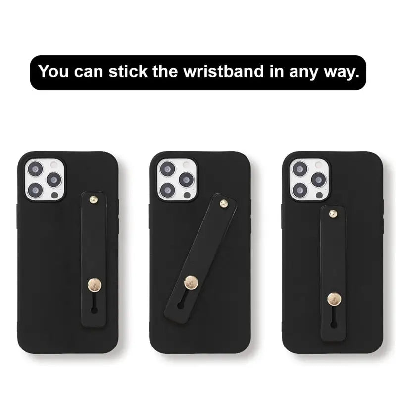 three black iphone cases with a phone holder