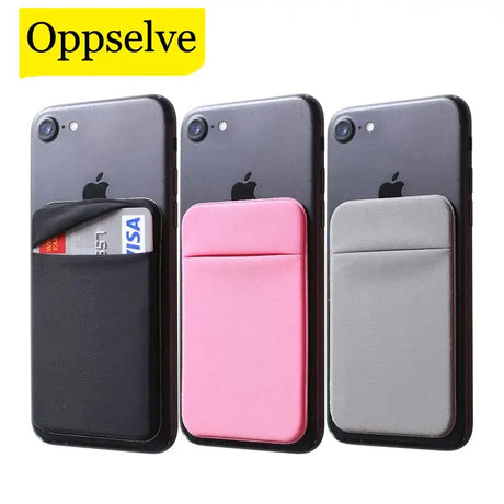 three different colors of cases with a card in them