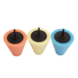 three different colored plastic knobs with black knob