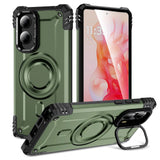Three green and black rugged phone cases with a built-in kickstand and magnetic ring.