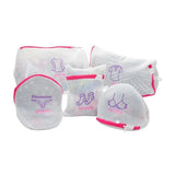 a set of three mesh bags with pink trims