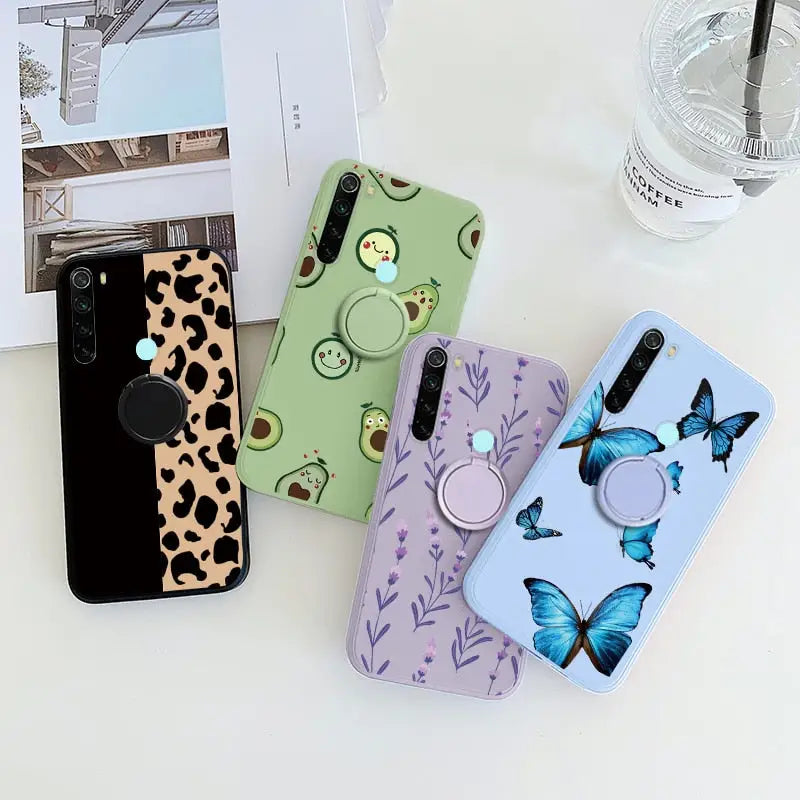 three phone cases with different designs on them