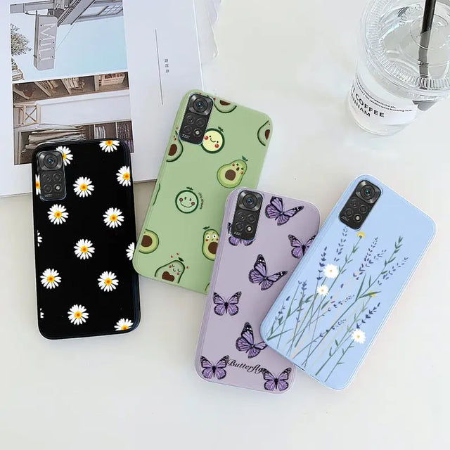 three phone cases with flowers and butterflies on them