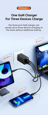 Three-port GaN charger capable of simultaneously charging multiple devices.