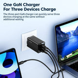 Three-port GaN charger capable of simultaneously charging multiple devices.