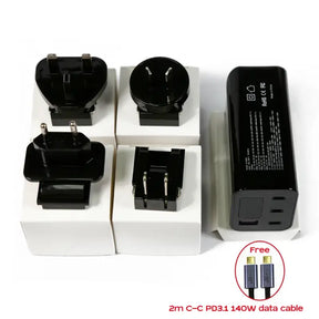 Three different types of power cords and plugs in a box