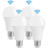 Three white light bulbs with wifi on them and a blue dot