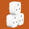 three white plugs with a smart home appliance logo on them