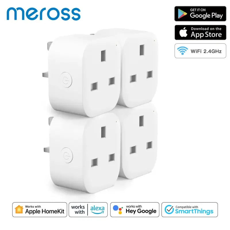 three white plugs with a smart home appliance logo on them