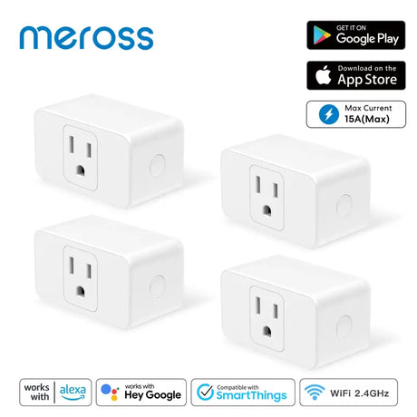 Three white plugs with a smart app on each side