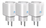 Three white smart plugs.