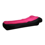 the pink and black bean bag is shown