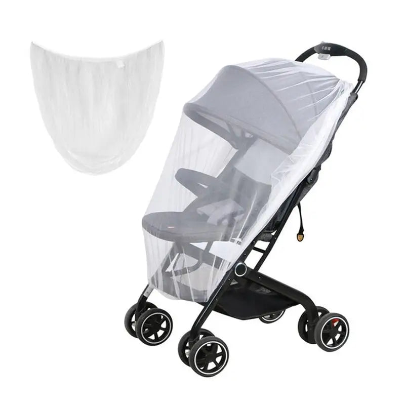 the stroller is shown with a white cover
