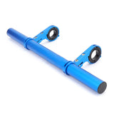 a pair of blue aluminum handlebars