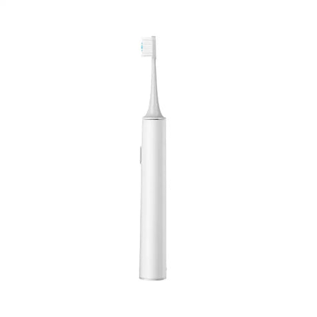 A toothbrush with a white handle